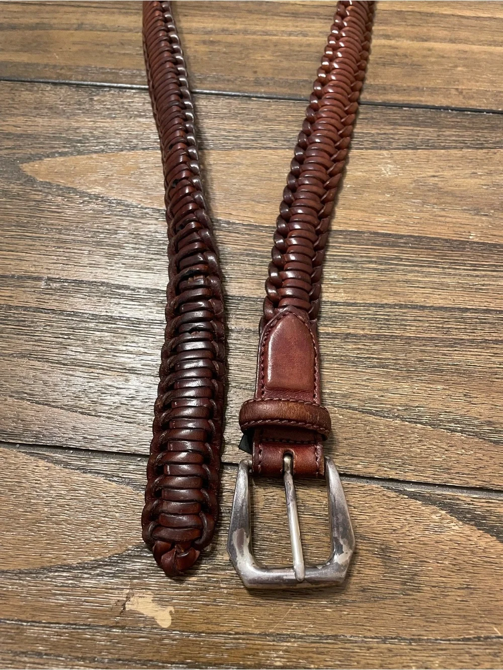 Brighton Men’s 38 Brown Woven Leather Belt Silver Buckle Equestrian Preppy USA